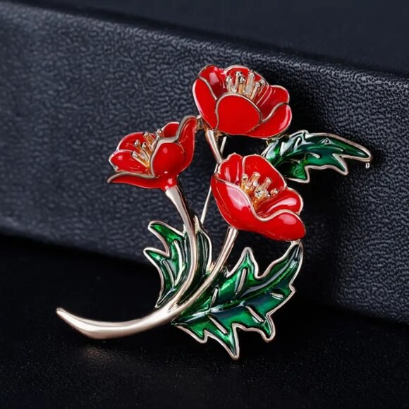 🍏50% OFF/3+...Red Poppy Flower Brooch - Picture 3 of 6